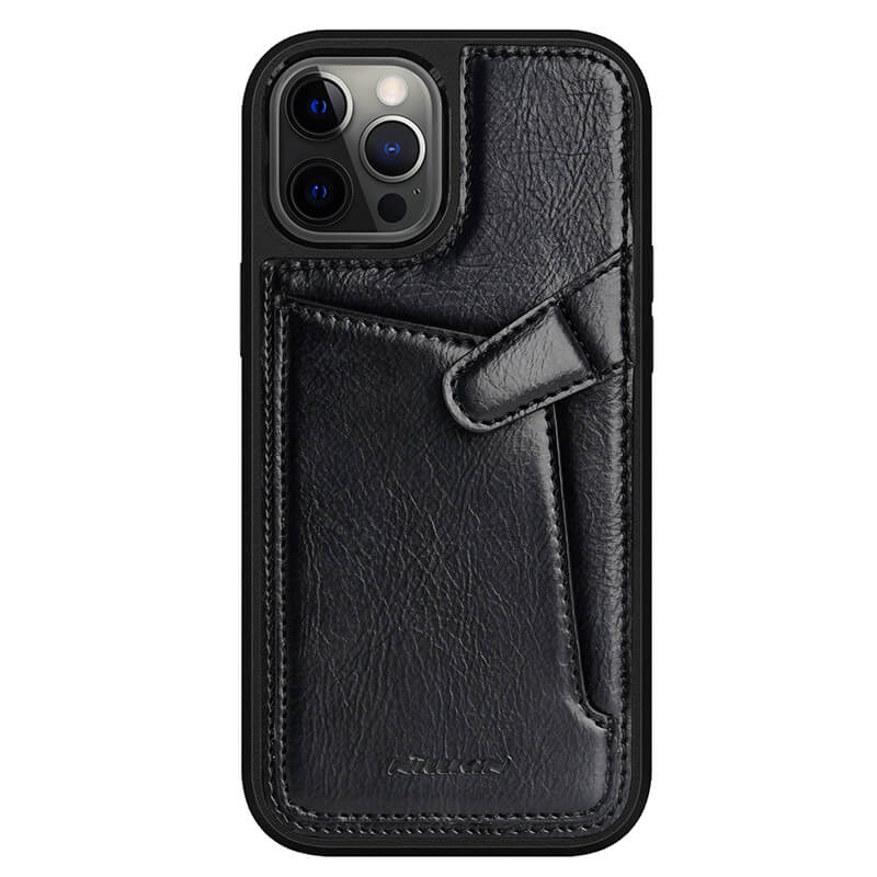 Кожаная накладка Nillkin Aoge (с карманом) для Apple iPhone 12 Pro / 12 (6.1") (Черный)