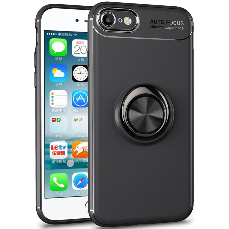 TPU чехол Deen ColorRing под магнитный держатель (opp) для Apple iPhone 7 (4.7'') (Черный / Черный)