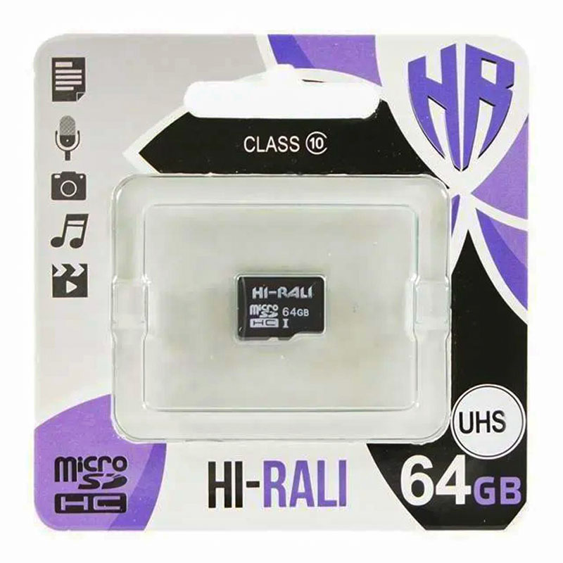 Карта памяти Hi-Rali microSDXC (UHS-1) 64 GB Card Class 10 без адаптера (Черный)