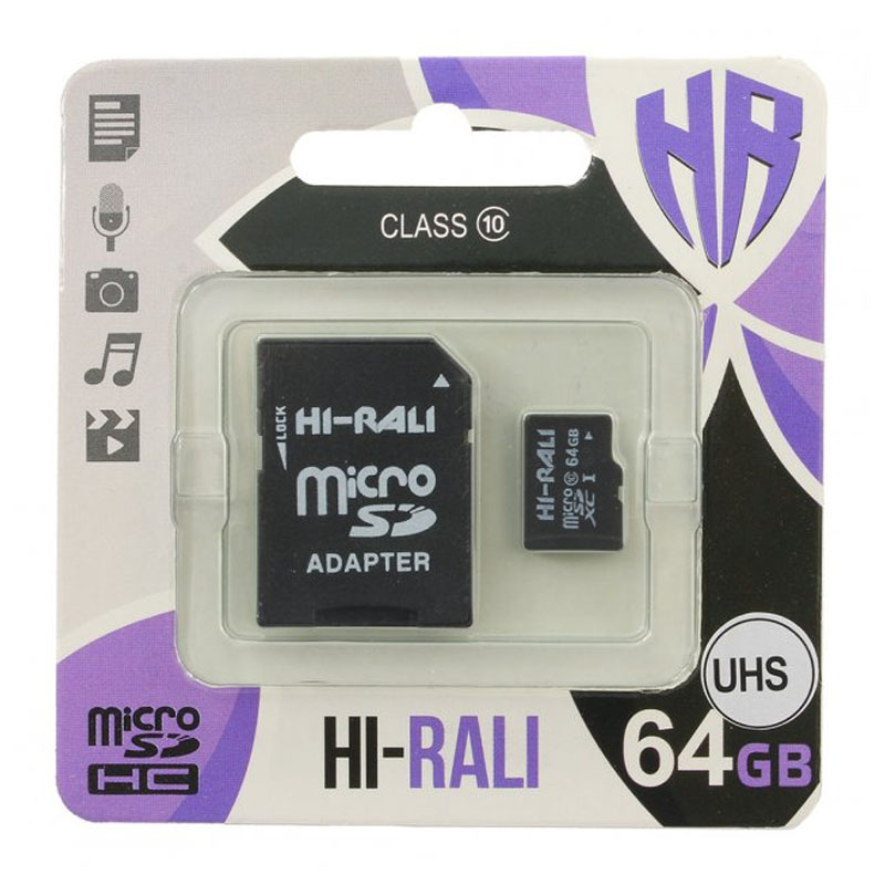 Карта пам'яті Hi-Rali microSDXC (UHS-1) 64 GB Card Class 10 з адаптером (Чорний)