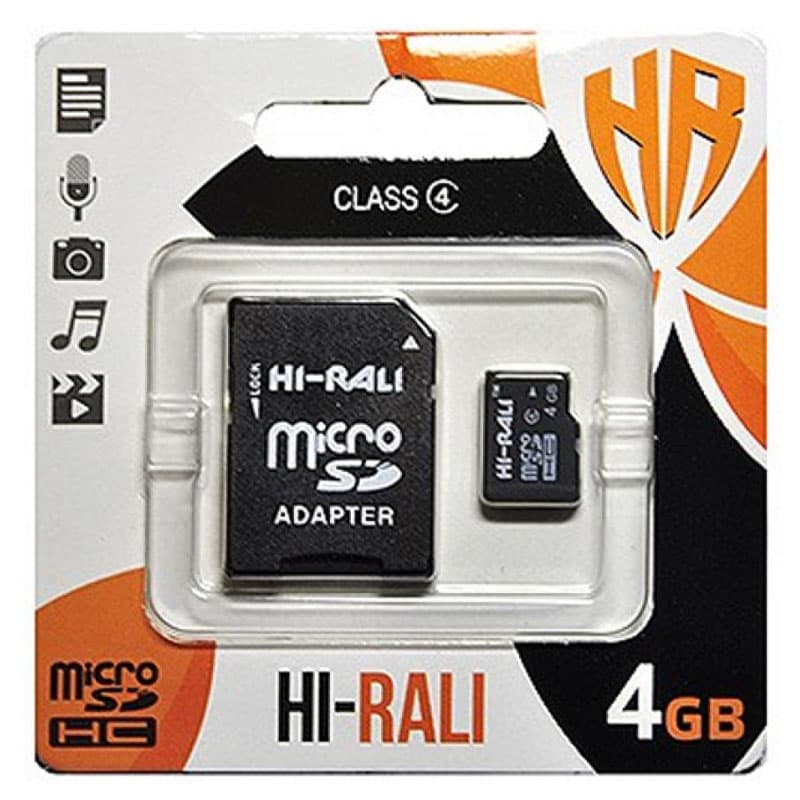 Карта памяти Hi-Rali microSDHC 4 GB Card Class 4 + SD adapter (Черный)