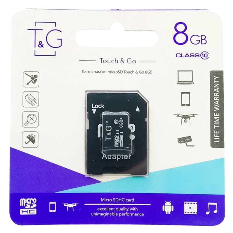 Карта памяти T&G microSDHC 8 GB class 10 (с адаптером) (Черный)