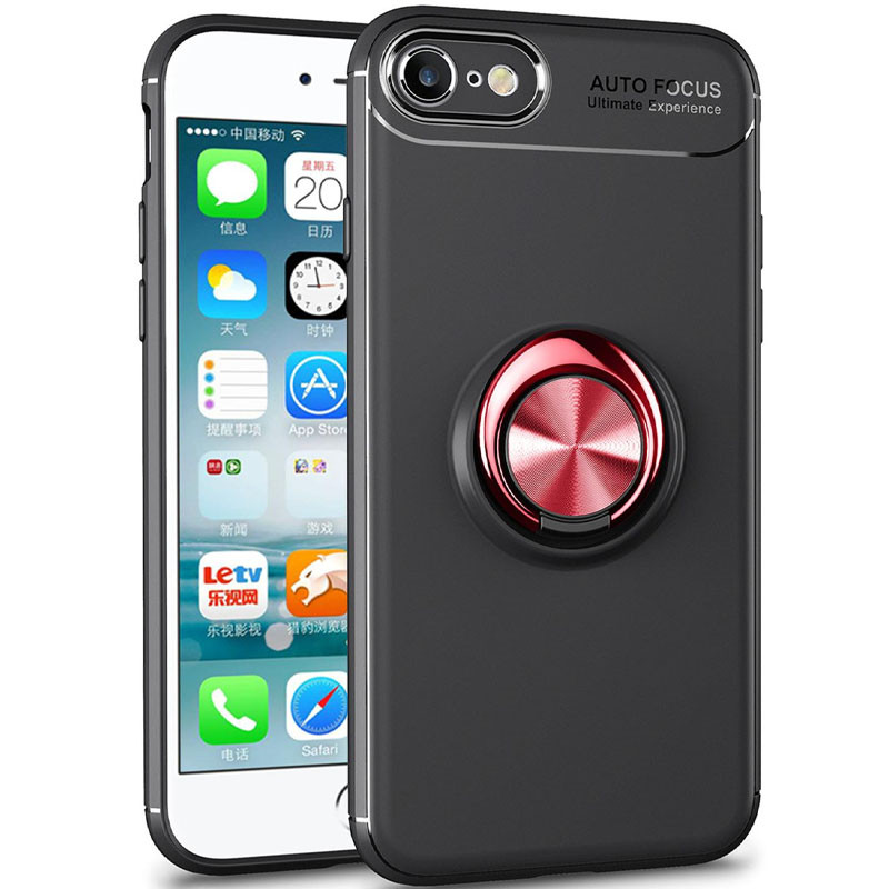 TPU чехол Deen ColorRing под магнитный держатель (opp) для Apple iPhone 7 (4.7'') (Черный / Красный)