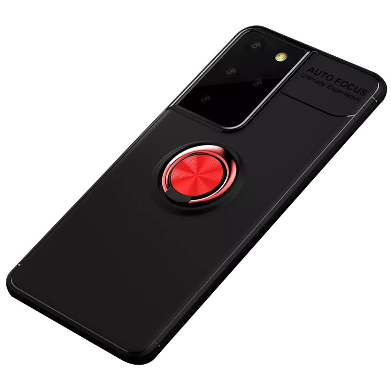 TPU чехол Deen ColorRing под магнитный держатель (opp) для Samsung Galaxy S21 Ultra (Черный / Красный)