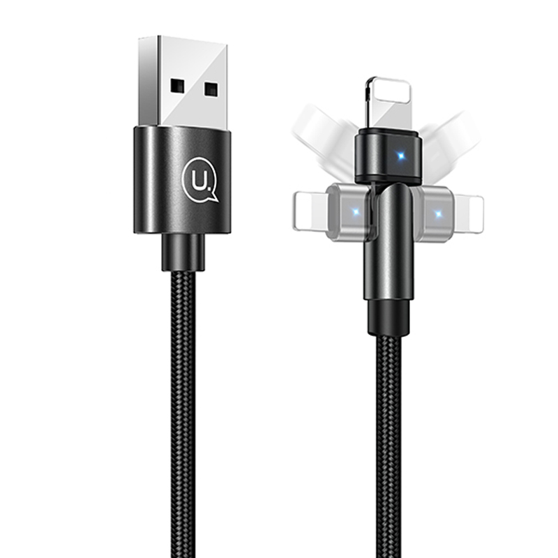 Дата кабель USAMS US-SJ476 U60 Rotatable USB to Lightning (1m) (Черный)