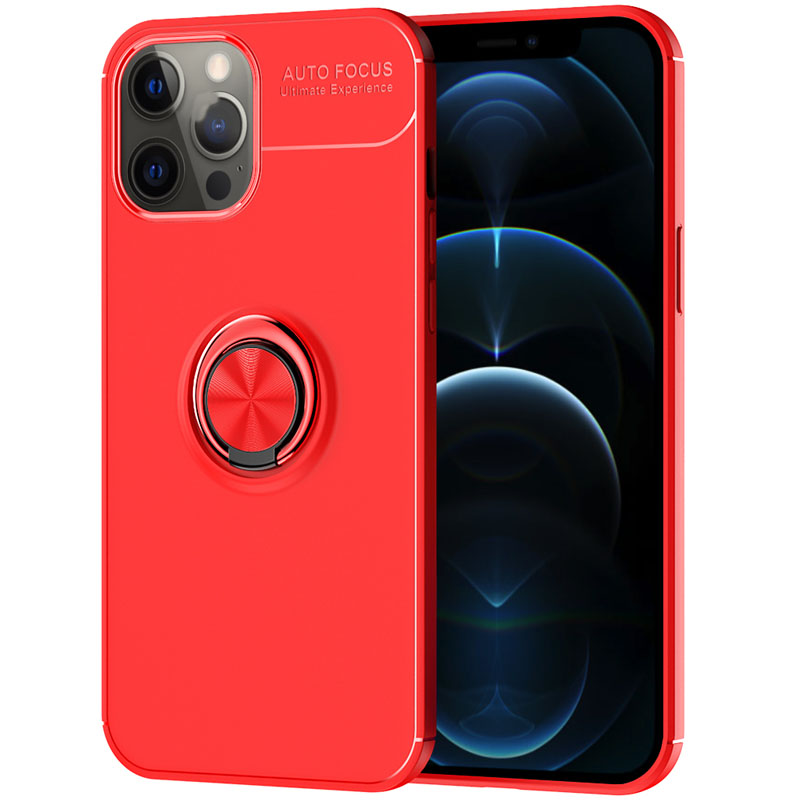 TPU чехол Deen ColorRing под магнитный держатель (opp) для Apple iPhone 12 Pro / 12 (6.1") (Красный / Красный)