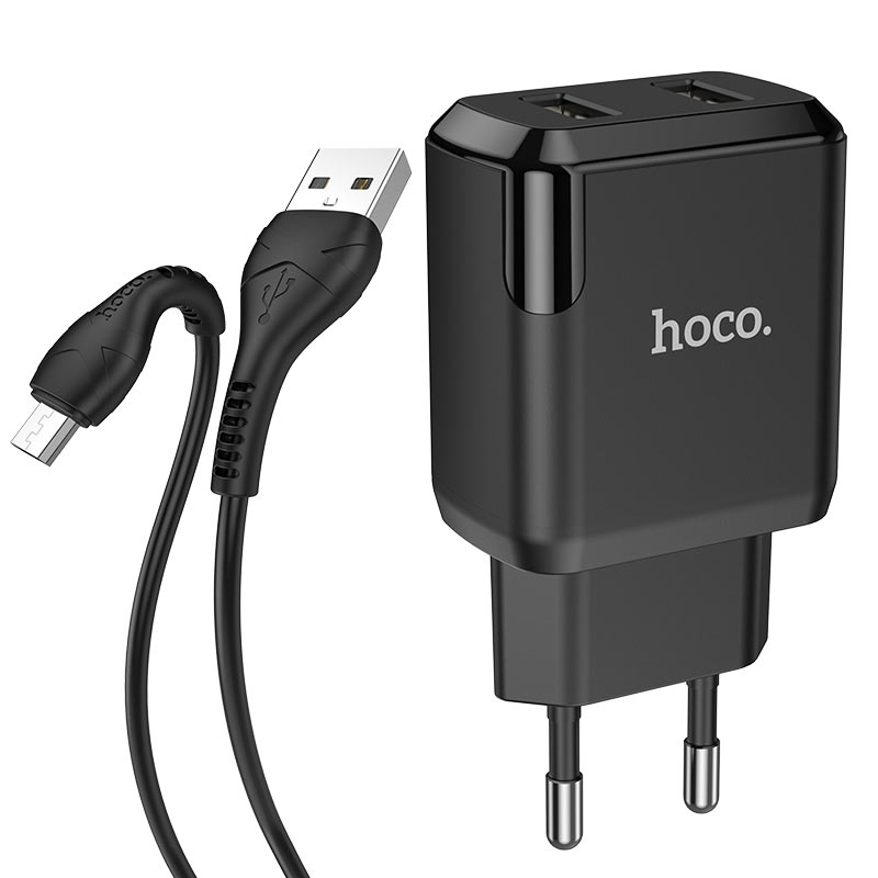 СЗУ HOCO N7 (2USB/2,1A) + USB - MicroUSB Черный в магазине onecase.com.ua