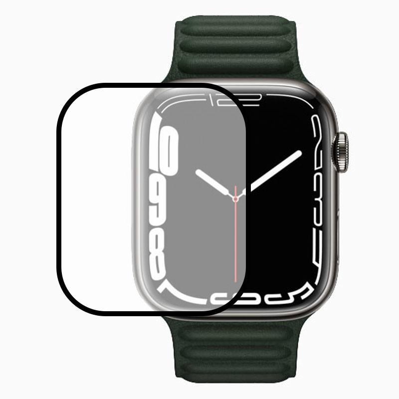 Полимерная пленка 3D (full glue) (тех.пак) для Apple Watch Series 7/8/9 41mm (Черный)