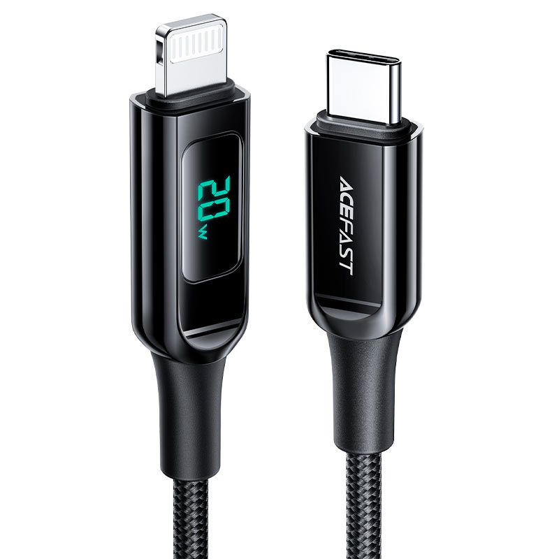 Дата кабель Acefast MFI C6-01 USB-C to Lightning zinc alloy digital display braided (1.2m) (Black)