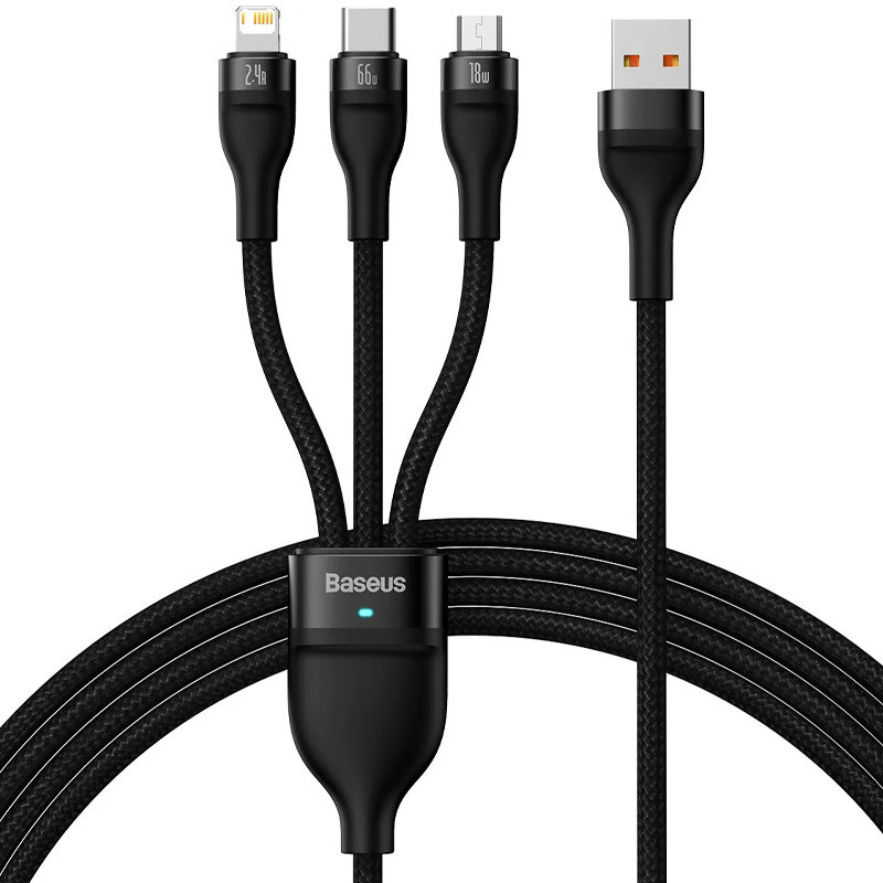 Дата кабель Baseus Flash Series 2 USB to MicroUSB-Lightning-Type-C 100W (1.2m) (CASS03000) (Black)