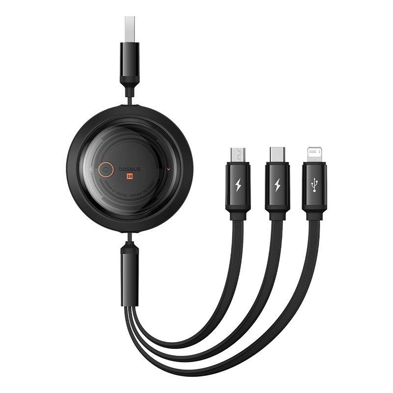 Дата кабель Baseus Free2Draw Retractable Crystal Fast Charging 3in1 100W (1.1m) (P10368700111-03) (Cluster Black)