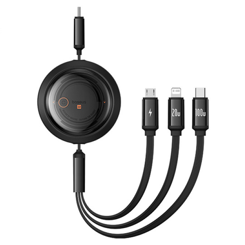 Дата кабель Baseus Free2Draw Retractable Crystal Fast Charging Type-C to 3in1 100W (1.1m) (P1036800) (Cluster Black)