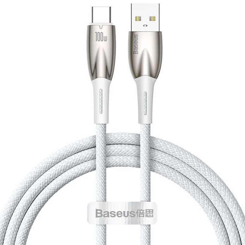 Дата кабель Baseus Glimmer Series Fast Charging Data Cable USB to Type-C 100W 1m (CADH00040) (White)