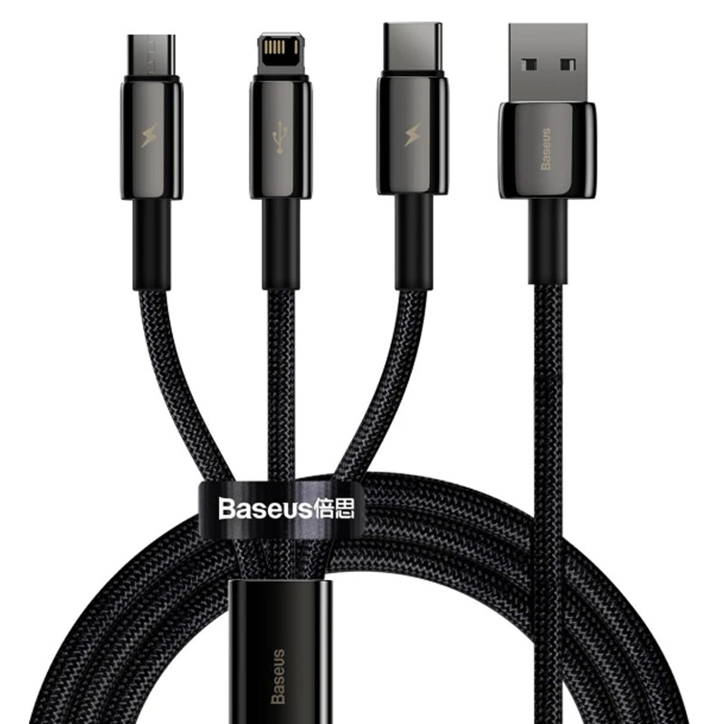 Дата кабель Baseus Tungsten Gold USB to 3in1 3.5A (1.5m) (CAMLTWJ-0) (Black)