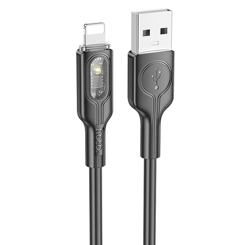 Дата кабель Hoco U120 Transparent explore intelligent power-off USB to Lightning (1.2m) (Black)