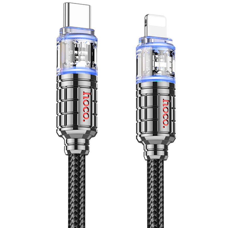 Дата кабель Hoco U122 Lantern Transparent Discovery Edition Type-C to Lightning (1.2m) (Black)