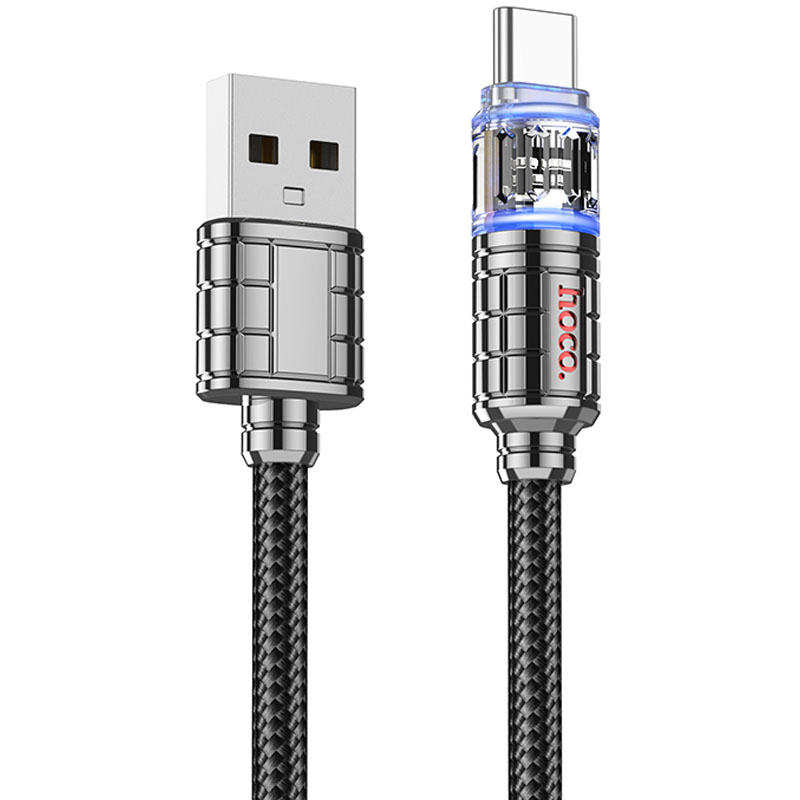 Дата кабель Hoco U122 Lantern Transparent Discovery Edition USB to Type-C (1.2m) (Black)