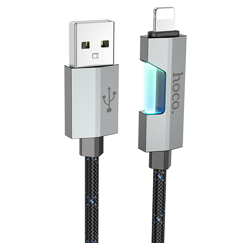 Дата кабель Hoco U123 Regent colorful 2.4A USB to Lightning (1.2m) (Black)