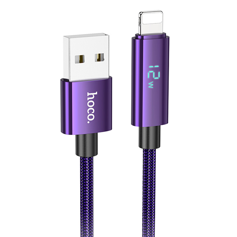 Дата кабель Hoco U125 Benefit 2.4A USB to Lightning with display (1.2m) (Purple)