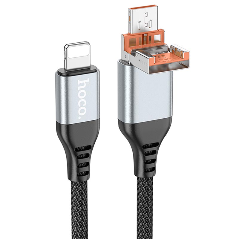 Дата кабель Hoco U128 Viking 2in1 USB/Type-C to Lightning (1m) (Black)