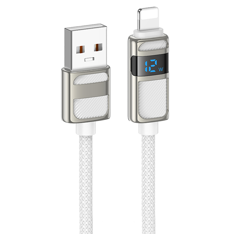 Дата кабель Hoco U137 Line with display USB to Lightning 2.4A/12W (1.2m) (White)