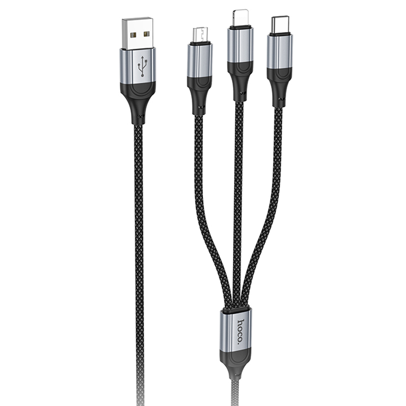 Дата кабель Hoco X102 Fresh 3in1 USB to Lightning + MicroUSB + Type-C (1m) (Black)