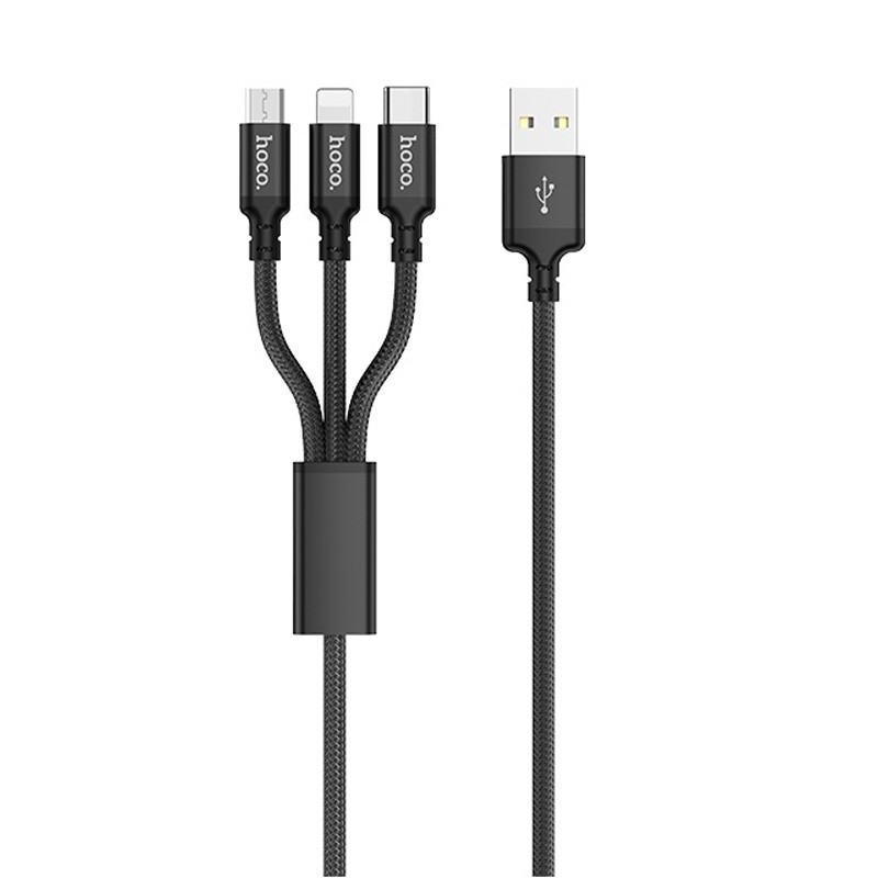 Дата кабель Hoco X14 Times Speed 3in1 (Lightning+Micro USB+Type-C) (1m) (Чорний)