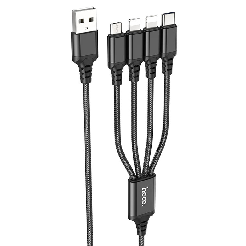 Дата кабель Hoco X76 4in1 2xLightning + Type-C + MicroUSB (1m) (Black)