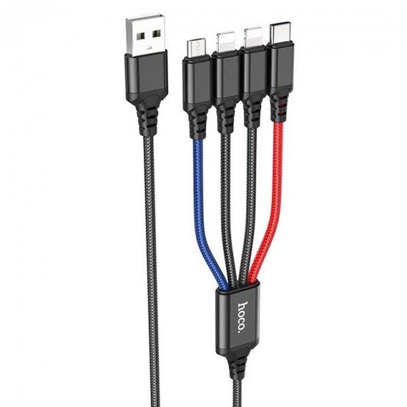Дата кабель Hoco X76 4in1 Type-C + Type-C + Lightning + MicroUSB (1m) (Black / Red / Blue)