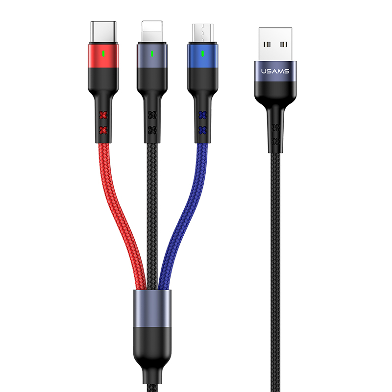 Дата кабель Usams US-SJ410 U26 3in1 USB to Combo 2A (0.35m) (Чорний)