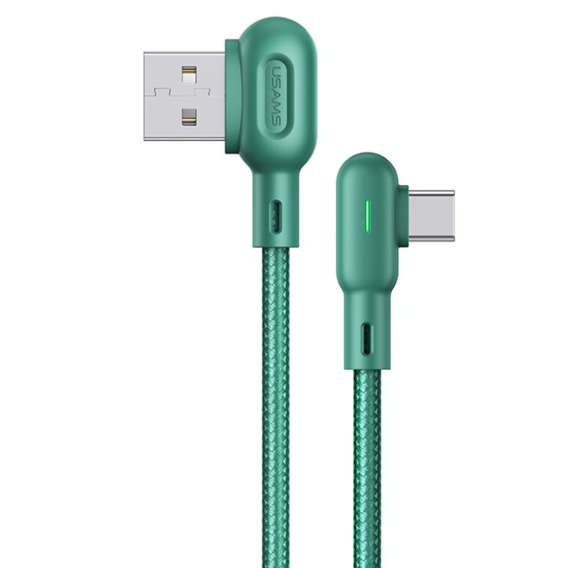 Дата кабель USAMS US-SJ457U57 Type-C Dual Right-angle Cable With Colorful Light (1.2m) (Зеленый)