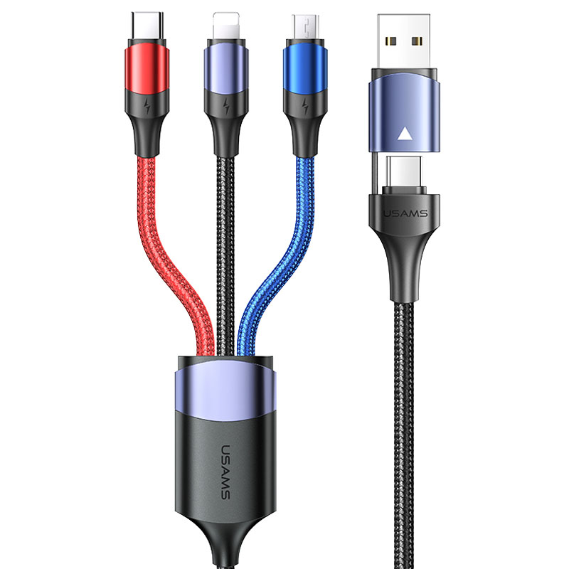 Дата кабель Usams US-SJ549 U71 USB + Type-C to Triple Head 3in1 (1.2m) (Black)