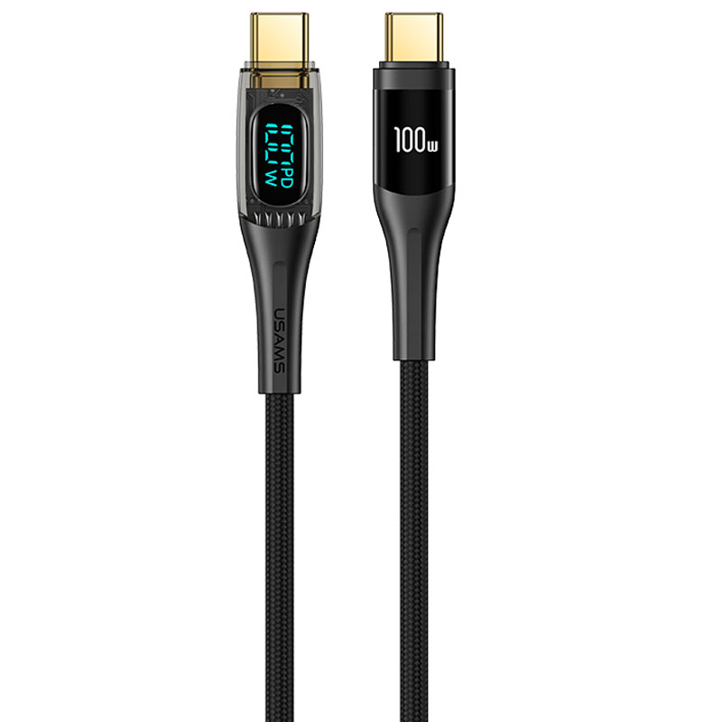 Дата кабель USAMS US-SJ590 Type-C to Type-C PD 100W Transparent Digital Display Cable (1.2m) (Black)
