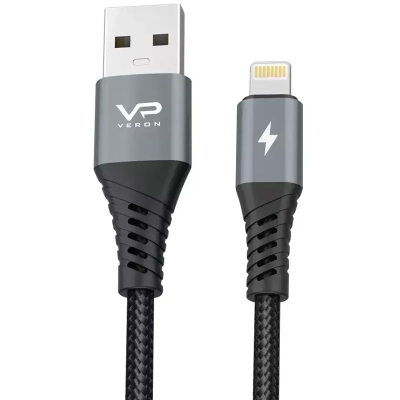 Дата кабель Veron NL09 Nylon USB to Lightning 2.4A (0.25m) (Black)