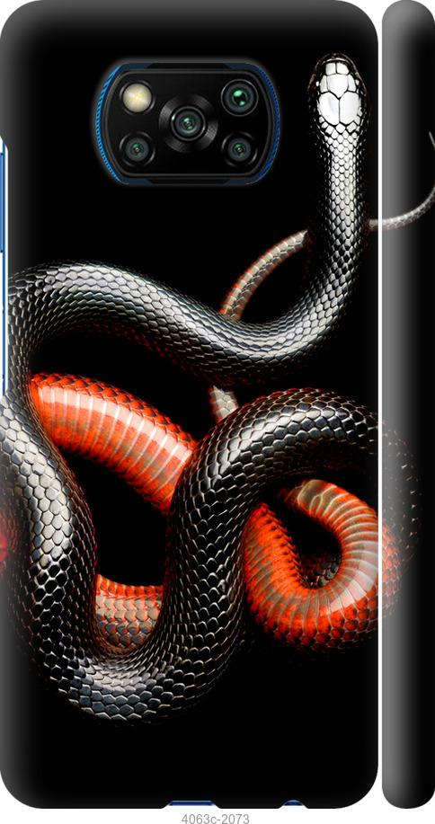 Чехол на Xiaomi Poco X3 Красно-черная змея на черном фоне