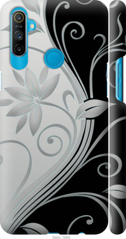 Чехол на Realme C3 Цветы на чёрно-белом фоне