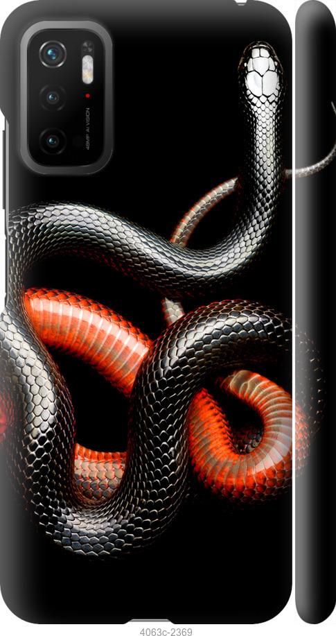 Чехол на Xiaomi Poco M3 Pro Красно-черная змея на черном фоне