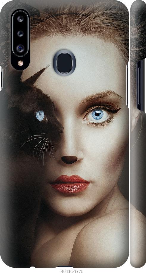 Чехол на Samsung Galaxy A20s A207F Взгляд женщины и кошки