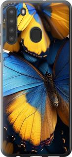 Чехол на Samsung Galaxy A21 Желто-голубые бабочки