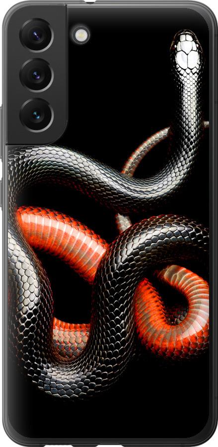 Чехол на Samsung Galaxy S22 Plus Красно-черная змея на черном фоне