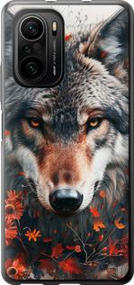 Чехол на Xiaomi Poco F3 Wolf and flowers