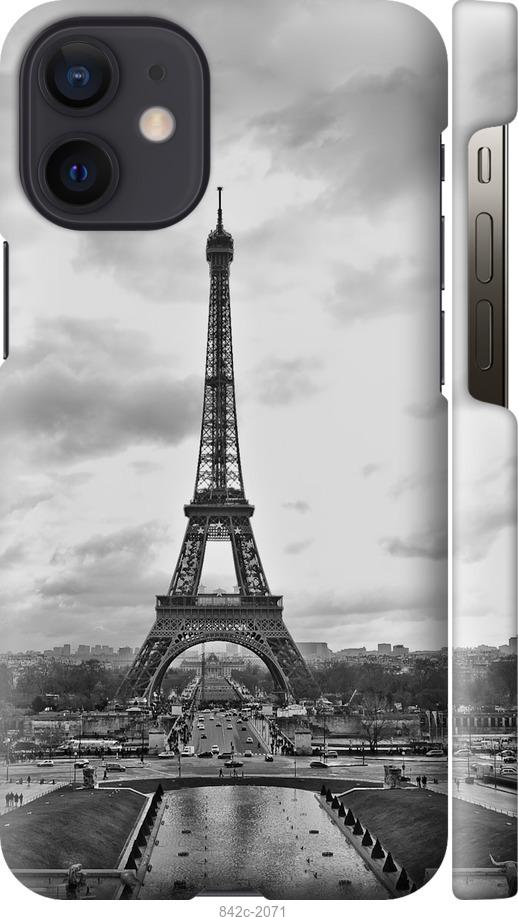 Чехол на iPhone 12 Mini Чёрно-белая Эйфелева башня