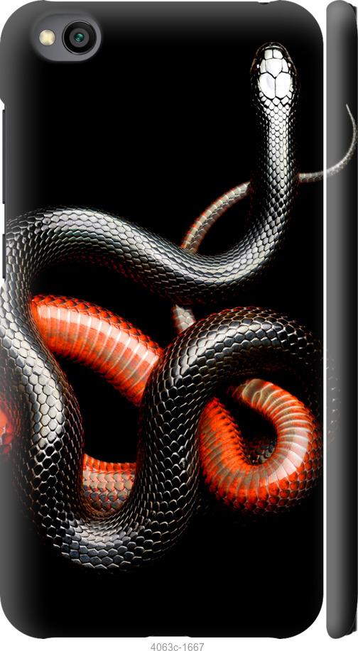 Чехол на Xiaomi Redmi Go Красно-черная змея на черном фоне