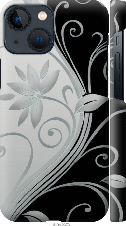 Чехол на iPhone 13 Mini Цветы на чёрно-белом фоне