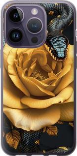 Чехол на iPhone 14 Pro Black snake and golden rose