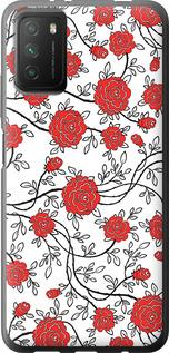 Чехол на Xiaomi Poco M3 Красные розы на белом фоне
