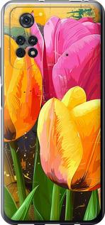 Чехол на Xiaomi Poco M4 Pro Нарисованные тюльпаны