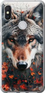 Чехол на Xiaomi Redmi S2 Wolf and flowers