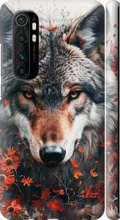 Чехол на Xiaomi Mi Note 10 Lite Wolf and flowers