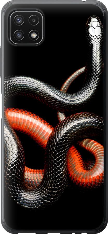 Чехол на Samsung Galaxy A22 5G A226B Красно-черная змея на черном фоне